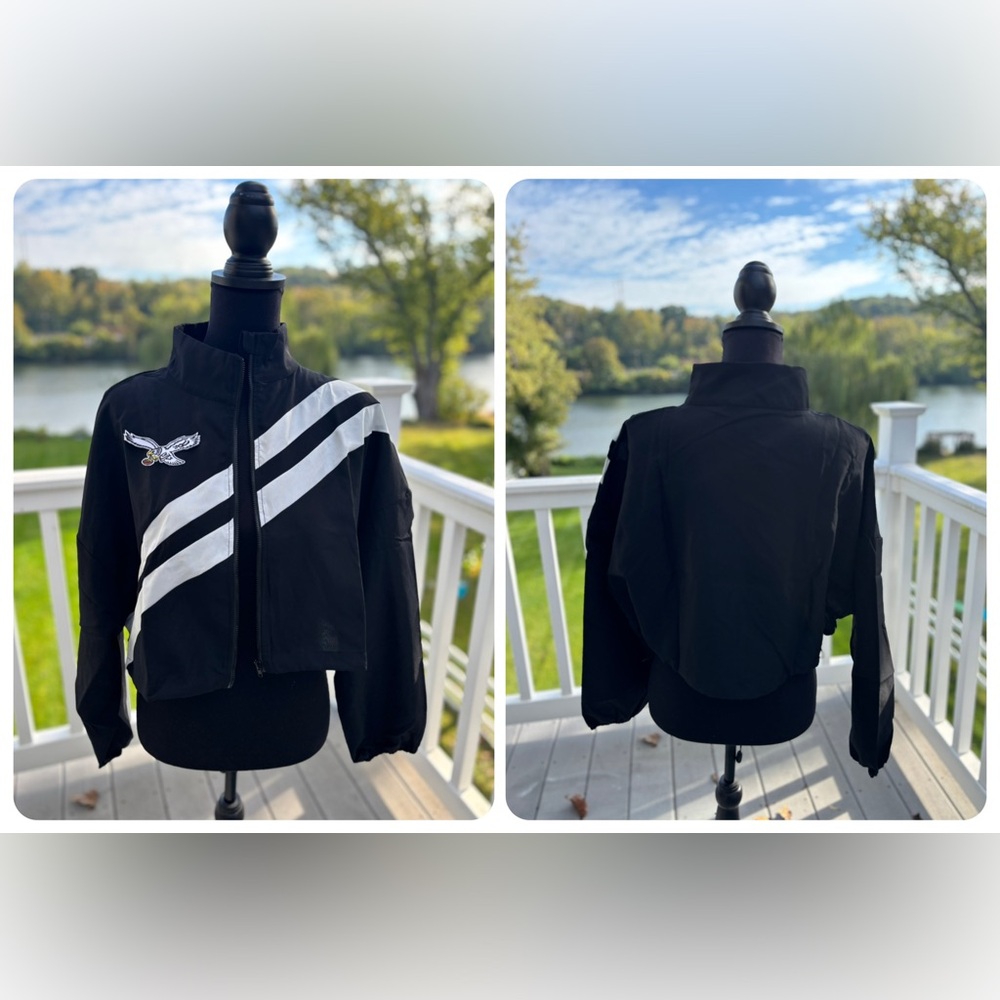 Eagles inspired Womens Crop Black Light Track Jacket with White Stripes
